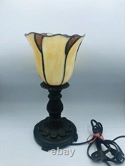 Tiffany Style Torch Table Lamp Brown Gold Stained Glass