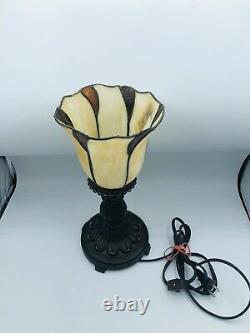 Tiffany Style Torch Table Lamp Brown Gold Stained Glass