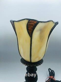 Tiffany Style Torch Table Lamp Brown Gold Stained Glass