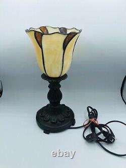 Tiffany Style Torch Table Lamp Brown Gold Stained Glass