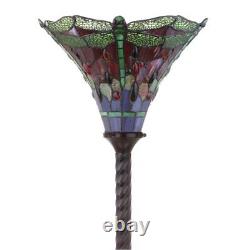 Tiffany Style Torchiere Floor Lamp Vintage Design Stained Glass Reading Light
