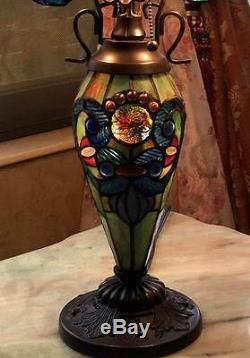 Tiffany Style Traditional Victorian 2 Light Table Lamp Blue Stained Glass Shade