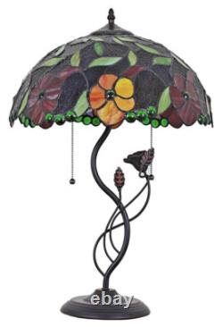 Tiffany Style Unusual Flower Stained Glass Table Bedroom Office Desk Lamp 2 Bulb