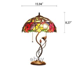 Tiffany Style Unusual Flower Stained Glass Table Bedroom Office Desk Lamp 2 Bulb