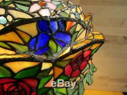 Tiffany-Style Very Heavy 3-D Floral Pattern 26.5 Stained Glass TB Lamp #E181987