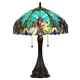 Tiffany Style Victorian 2 Light Antique Bronze Table Lamp Green Stained Glass