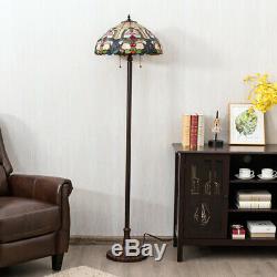 Tiffany-Style Victorian 2 Light Floor Lamp with 18 Stained Glass Shade Home Décor