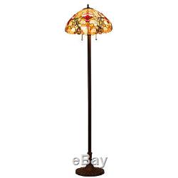 Tiffany-Style Victorian 2 Light Floor Lamp with 18 Stained Glass Shade Home Décor