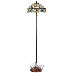 Tiffany-Style Victorian 2 Light Floor Lamp with 18 Stained Glass Shade Home Décor