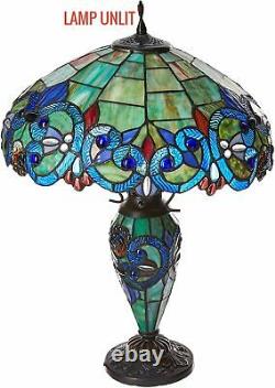 Tiffany Style Victorian 2 Light Table Lamp Blue Stained Glass Shade 26 High
