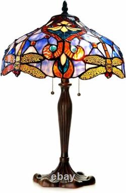 Tiffany Style Victorian 2 Light Table Lamp Dragonfly Multicolor Stained Glass