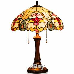 Tiffany-Style Victorian 2-Light Table Lamp with 16 Stained Glass Shade Bedroom