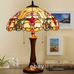 Tiffany-Style Victorian 2-Light Table Lamp with 16 Stained Glass Shade Bedroom