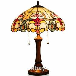 Tiffany-Style Victorian 2-Light Table Lamp with 16 Stained Glass Shade Bedroom