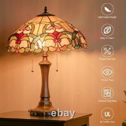 Tiffany-Style Victorian 2-Light Table Lamp with 16 Stained Glass Shade Bedroom