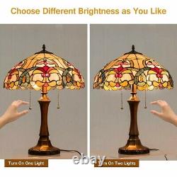 Tiffany-Style Victorian 2-Light Table Lamp with 16 Stained Glass Shade Bedroom