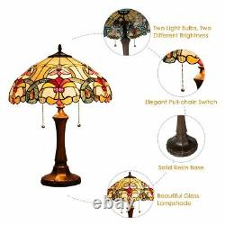 Tiffany-Style Victorian 2-Light Table Lamp with 16 Stained Glass Shade Bedroom