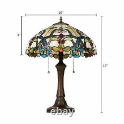 Tiffany-Style Victorian 2-Light Table Lamp with 16 Stained Glass Shade Bedroom