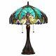 Tiffany Style Victorian 2 Light Table Lamp With Blue Glass Shade