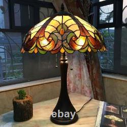 Tiffany Style Victorian 2 light Antique Bronze Table Lamp Brown Stained Glass