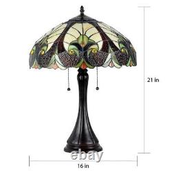 Tiffany Style Victorian 2 light Antique Bronze Table Lamp Brown Stained Glass