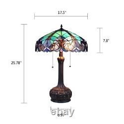 Tiffany Style Victorian 2-light Table Lamp Tones of Brown Blue Stained Glass 26