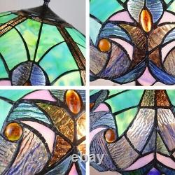 Tiffany Style Victorian 2-light Table Lamp Tones of Brown Blue Stained Glass 26