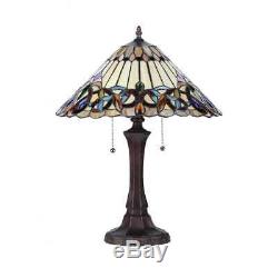 Tiffany Style Victorian 2 light Table Lamp vintage stained glass antique resin