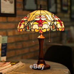 Tiffany-Style Victorian Bedside 2-Light Table Lamp with 16 Stained Glass Shade