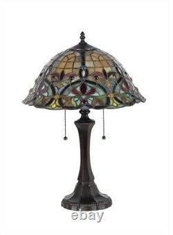 Tiffany Style Victorian Cabochon 2 Light Table Lamp 16 Shade Stained Glass