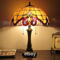 Tiffany Style Victorian Design Gold Amber Stained Glass Table Lamp