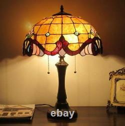 Tiffany Style Victorian Design Gold Amber Stained Glass Table Lamp