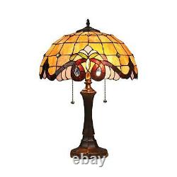 Tiffany Style Victorian Design Gold Amber Stained Glass Table Lamp