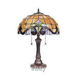 Tiffany Style Victorian Design Gold Amber Stained Glass Table Lamp