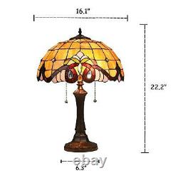 Tiffany Style Victorian Design Gold Amber Stained Glass Table Lamp