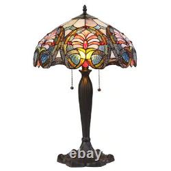 Tiffany Style Victorian Design Stained Glass 2-Light Bronze Fin Table Lamp 23inT