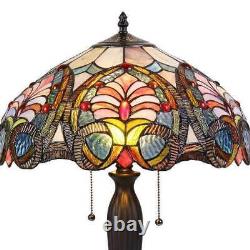 Tiffany Style Victorian Design Stained Glass 2-Light Bronze Fin Table Lamp 23inT