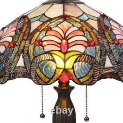 Tiffany Style Victorian Design Stained Glass 2-Light Bronze Fin Table Lamp 23inT