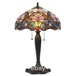 Tiffany Style Victorian Design Stained Glass 2-Light Bronze Fin Table Lamp 23inT