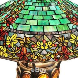 Tiffany Style Victorian Lighted Base Table Lamp 22 Shade Turtle Back Glass Base