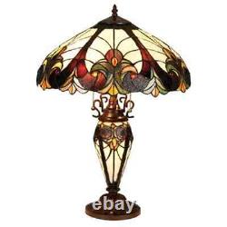 Tiffany Style Victorian Stained Glass Bronze Double Light Table Lamp NEW