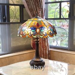 Tiffany Style Victorian Stained Glass Table Lamp 2 Bulb Antique Dark Bronze Base