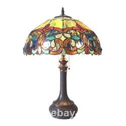 Tiffany Style Victorian Stained Glass Table Lamp 2 Bulb Antique Dark Bronze Base
