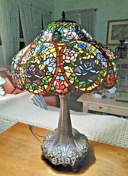 Tiffany Style Victorian Stained Glass Table Lamp 3 Bulb Antique Dark Bronze Base