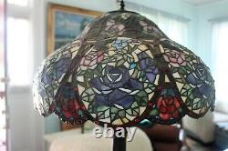 Tiffany Style Victorian Stained Glass Table Lamp 3 Bulb Antique Dark Bronze Base