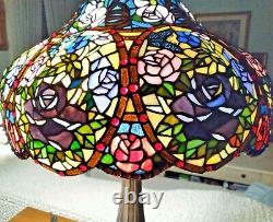 Tiffany Style Victorian Stained Glass Table Lamp 3 Bulb Antique Dark Bronze Base