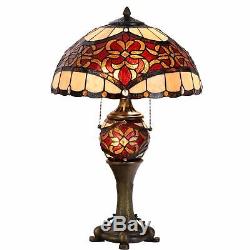 Tiffany Style Victorian Table Desk Lamp Stained Glass Double Light Lit Base