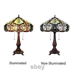 Tiffany Style Victorian Table Lamp 2-Light Red Green Stained Glass Bronze Finish