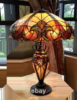 Tiffany Style Victorian Theme Stained Glass Double Lit Table Accent Reading Lamp