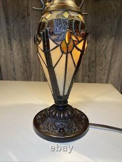 Tiffany Style Victorian Theme Stained Glass Double Lit Table Accent Reading Lamp